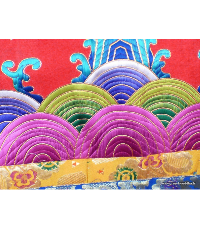 Tenture murale Dragons en soie épaisse rouge Tentures tibétaines Bouddha TENDRA3