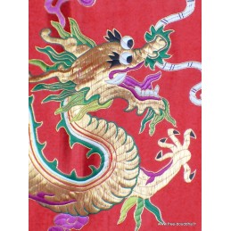 Tenture murale Dragons en soie épaisse rouge Tentures tibétaines Bouddha TENDRA3