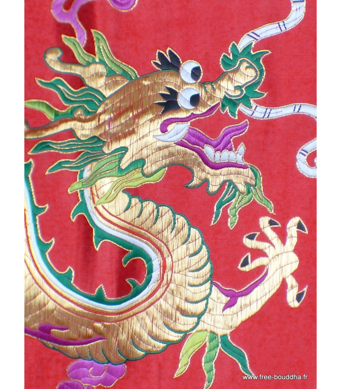 Tenture murale Dragons en soie épaisse rouge Tentures tibétaines Bouddha TENDRA3
