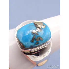 Chevalière pour Homme en Turquoise avec pyrite taille 67 - Bagues pierres naturelles
