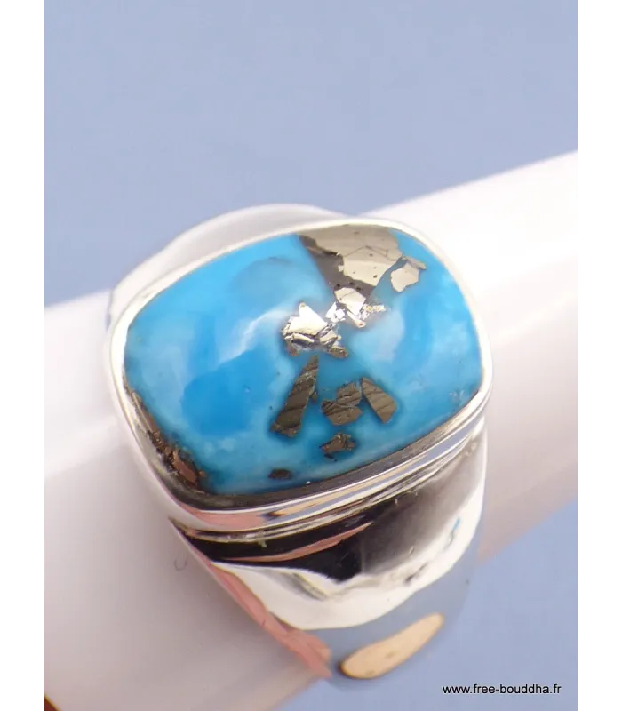 Chevalière pour Homme en Turquoise avec pyrite taille 67 - Bagues pierres naturelles