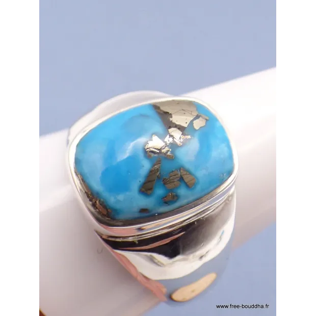 Chevalière pour Homme en Turquoise avec pyrite taille 67 - Bagues pierres naturelles