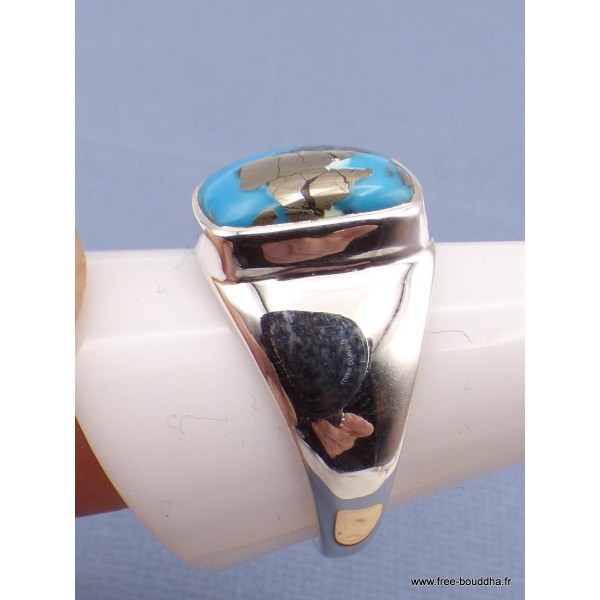 Chevalière pour Homme en Turquoise avec pyrite taille 67 Bagues pierres naturelles PAC44.3