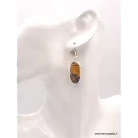 Boucles d'oreilles pendantes en Jaspe Maligano ocre noir - Bijoux en Jaspe