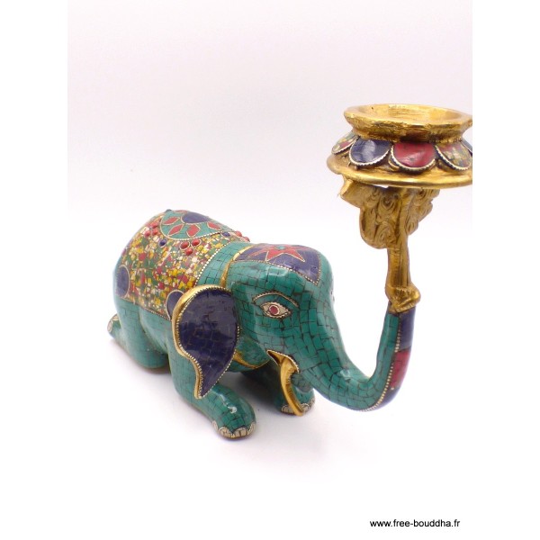 Statue Eléphant en laiton serti de pierres naturelles 2,6 kg Statuettes Bouddhistes STAEL