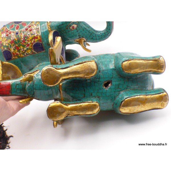 Statue Eléphant en laiton serti de pierres naturelles 2,6 kg Statuettes Bouddhistes STAEL