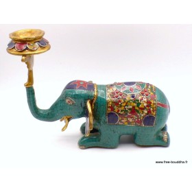 Statue Eléphant en laiton serti de pierres naturelles 2,6 kg Statuettes Bouddhistes STAEL