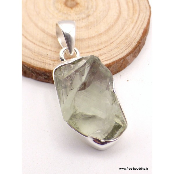 Pendentif argent Améthyste verte brute serti clos Pendentifs pierres naturelles PAC69.2