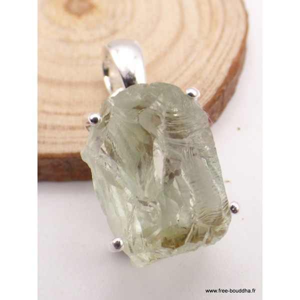 Pendentif argent Améthyste verte brute serti griffes Pendentifs pierres naturelles PAC69.3