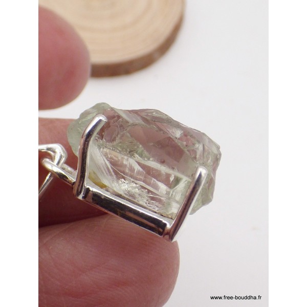Pendentif argent Améthyste verte brute serti griffes Pendentifs pierres naturelles PAC69.3