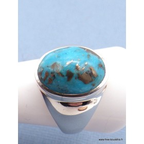 Chevalière ovale pour Homme en Turquoise avec pyrite taille 68 Bagues pierres naturelles PAC44.8