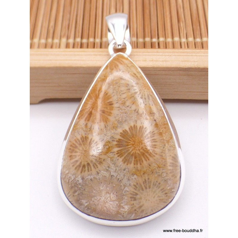 Pendentif goutte en Corail fossile indonésien Pendentifs pierres naturelles XV26.2