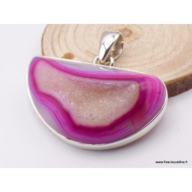 Pendentif druze d'agate naturelle teinté rose Pendentifs pierres naturelles XV124