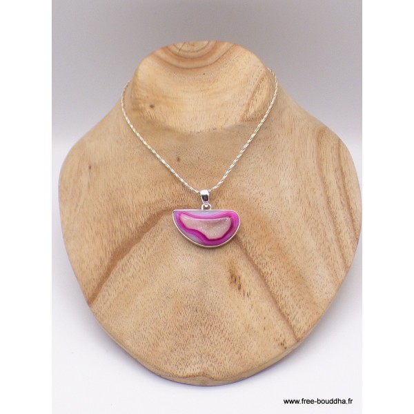 Pendentif druze d'agate naturelle teinté rose Pendentifs pierres naturelles XV124
