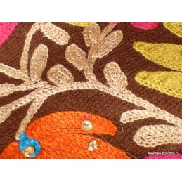 Châle en laine marron pour femme brodé perles Pashminas laine et broderies LJ32