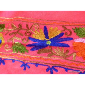 Châle pour femme rose Fuschia brodé fils Pashminas laine et broderies LJ35