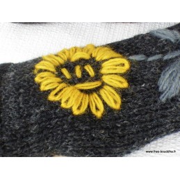Mitaines en laine doublées polaire gris fleur jaune Gants , bonnets népalais MIT1