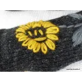 Mitaines en laine doublées polaire gris fleur jaune - Gants , bonnets népalais