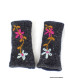 Mitaines en laine doublées polaire gris fleur bleue Gants , bonnets népalais MIT2