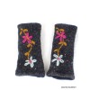 Mitaines en laine doublées polaire gris fleur bleue Gants , bonnets népalais MIT2