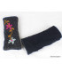 Mitaines en laine doublées polaire gris fleur bleue Gants , bonnets népalais MIT2