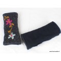 Mitaines en laine doublées polaire gris fleur bleue Gants , bonnets népalais MIT2
