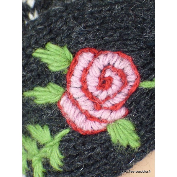 Bonnet népalais laine gris foncé blanc doublé polaire Gants , bonnets népalais BON4