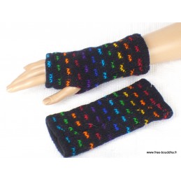Mitaines gants en laine noir multicolore Gants , bonnets népalais MIT6