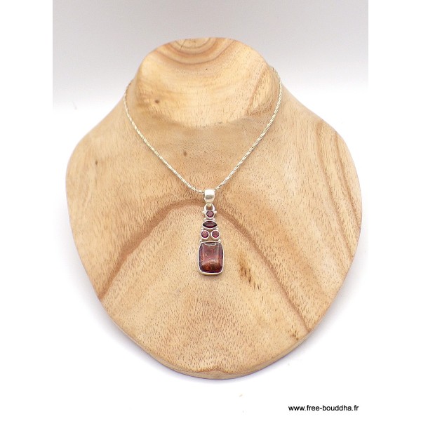 Pendentif argent Ammolite et grenats facettés Pendentifs pierres naturelles JEW3.5