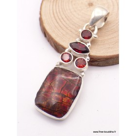 Pendentif argent Ammolite et grenats facettés Pendentifs pierres naturelles JEW3.5