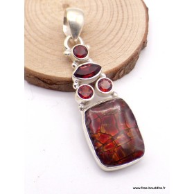 Pendentif argent Ammolite et grenats facettés Pendentifs pierres naturelles JEW3.5