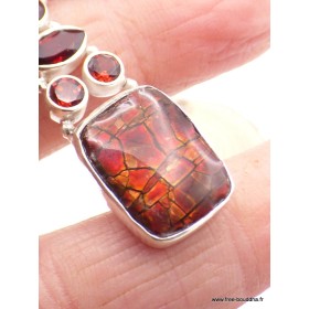 Pendentif argent Ammolite et grenats facettés Pendentifs pierres naturelles JEW3.5