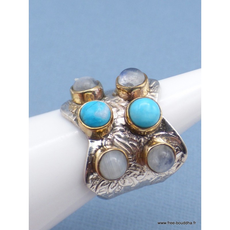 Bague Pierre de lune Turquoise taille 53 Bagues pierres naturelles jew13