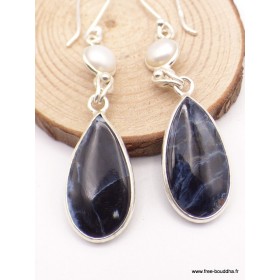 Boucles d'oreilles pendantes Pietersite et perle Boucles d'oreilles en pierres XV127.8
