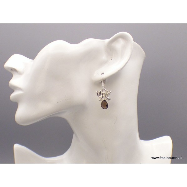 Boucles d'oreilles Quartz fumé facetté Tourterelles Boucles d'oreilles en pierres XV127.14