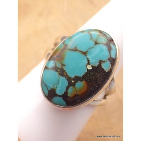 Bague Turquoise du Tibet deux anneaux taille 59 Bagues pierres naturelles XV128.4