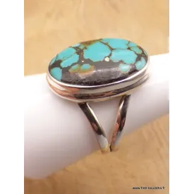 Bague Turquoise du Tibet deux anneaux taille 59 - Bagues pierres naturelles