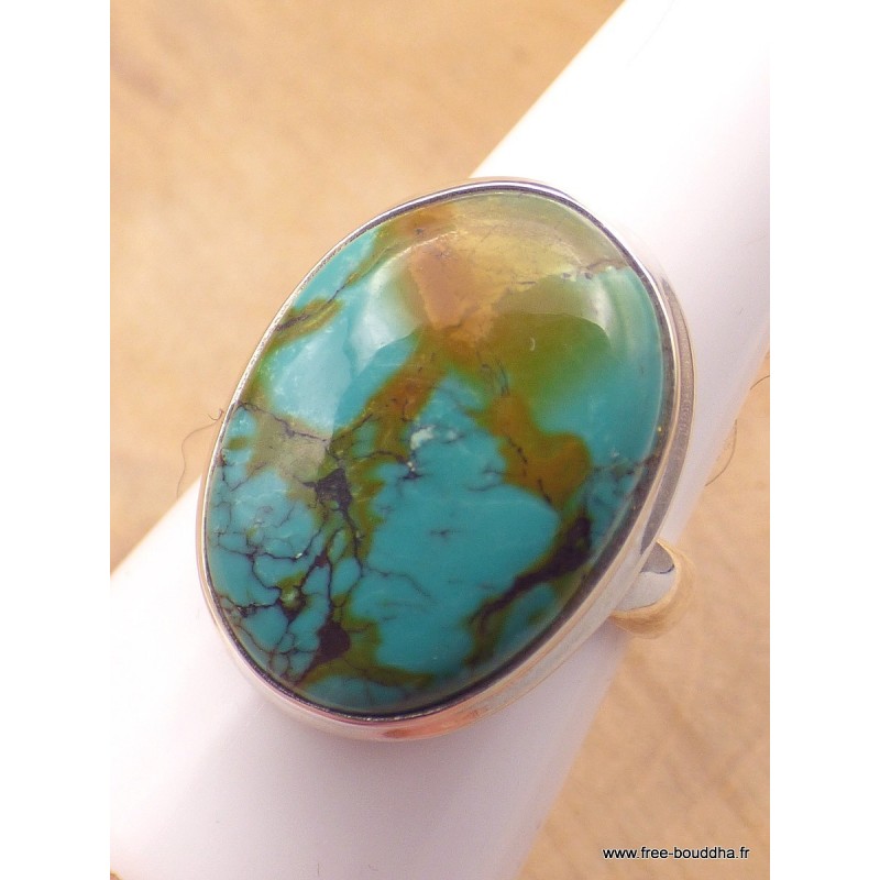 Bague Turquoise du Tibet nuances marron Taille 60 Bagues pierres naturelles XV128.5