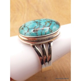 Bague Turquoise du Tibet trois anneaux Taille 62 Bagues pierres naturelles XV128.6