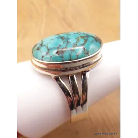 Bague Turquoise du Tibet trois anneaux Taille 62 - Bagues pierres naturelles