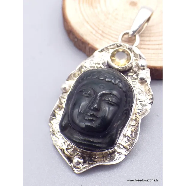 Pendentif Bouddha sculpté en Obsidienne oeil céleste - Pendentifs pierres naturelles