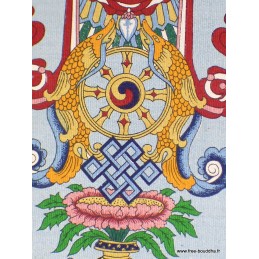 Tenture murale tibétaine bleue signes de bon augure Tentures tibétaines Bouddha TTCE3