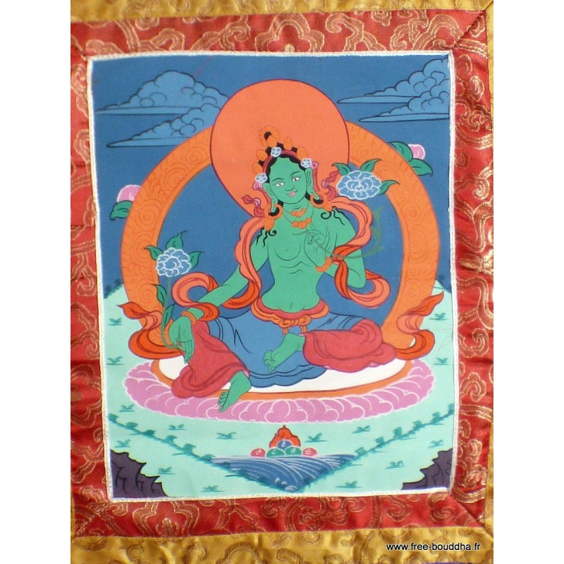 Tangka Tibétaine Tara Verte 44 x 73 cm (thangka) Tentures tibétaines Bouddha TANkTV1