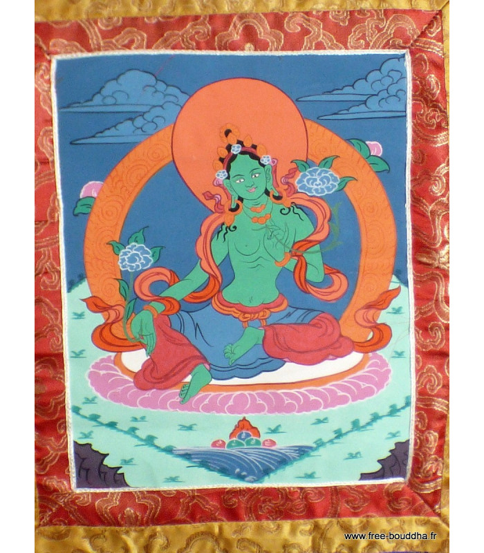 Tangka Tibétaine Tara Verte 44 x 73 cm (thangka) Tentures tibétaines Bouddha TANkTV1