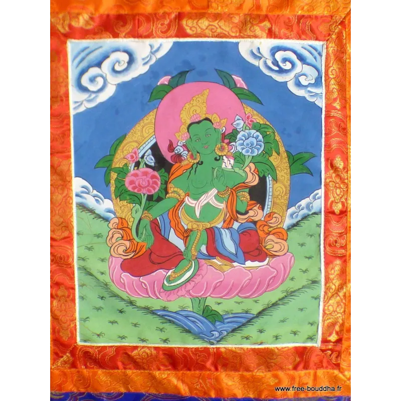 Tangka tibétain peinture Tara Verte DEFAUT - Thangkas tibétains