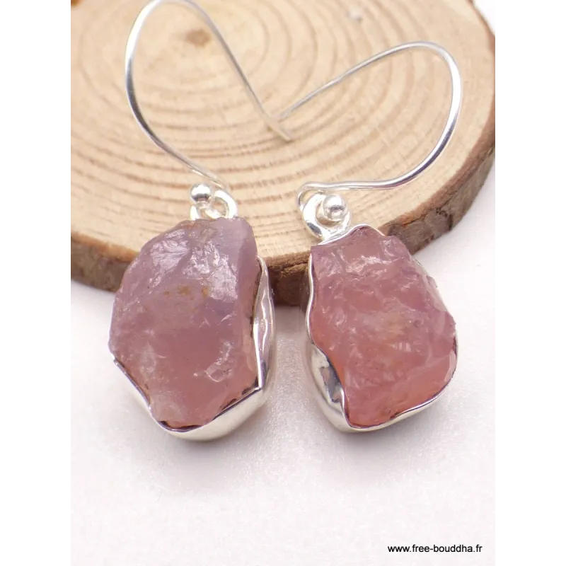 Boucles d'oreilles en Quartz rose brut - Bijoux en Quartz Rose