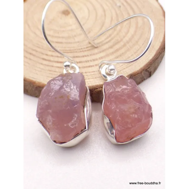 Boucles d'oreilles en Quartz rose brut - Bijoux en Quartz Rose