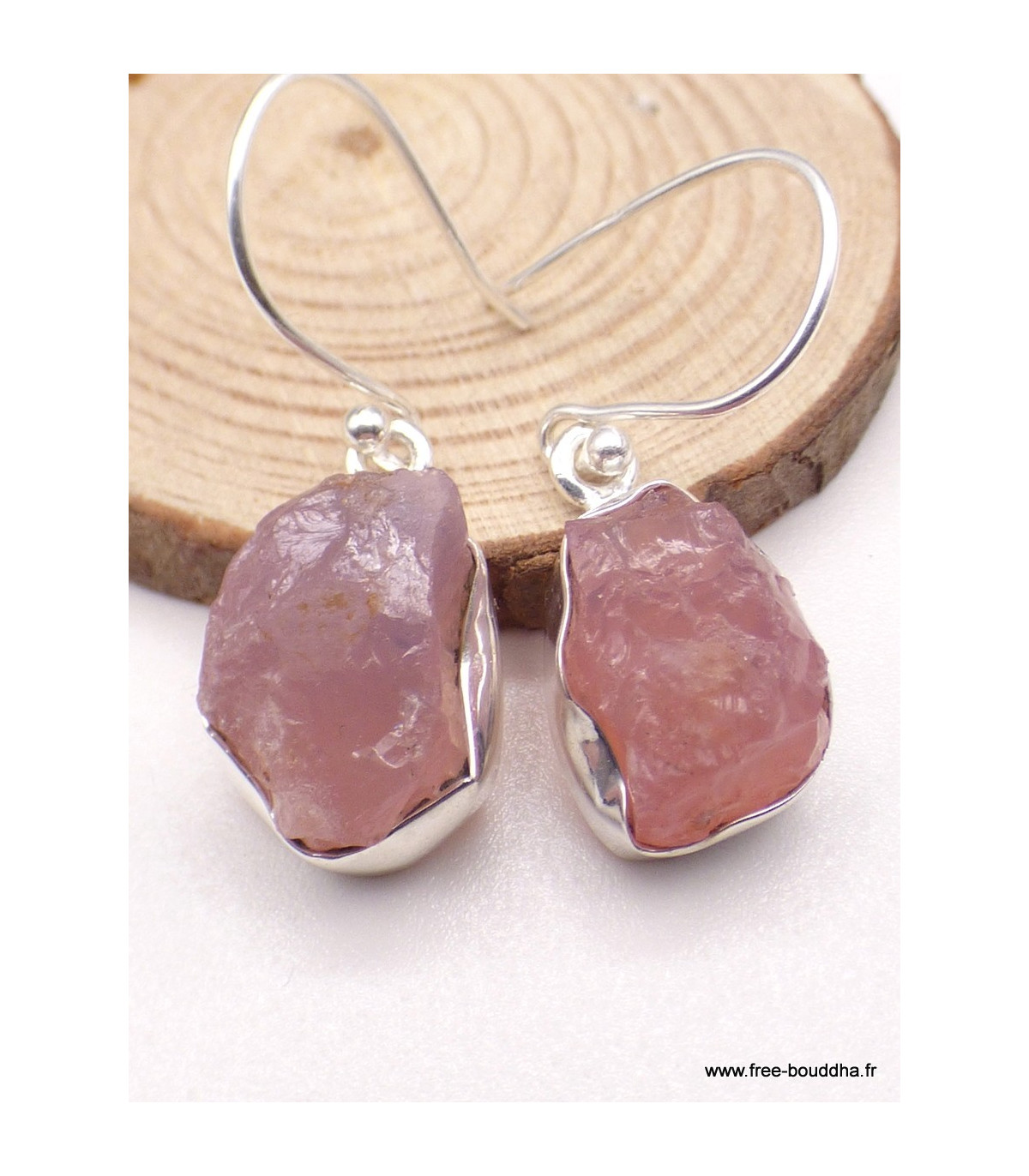 Boucles D'oreilles Pendantes En Quartz Rose Naturel - Argent 925 Plaqué Or Rose - Style Ethnique Et élégant