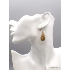 Boucles d'oreilles Jaspe Oeil d'oiseau mexicain forme goutte - Bijoux en Jaspe