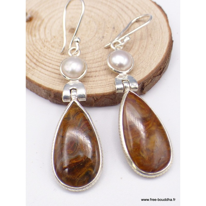 Boucles d'oreilles pendantes Pietersite perle Boucles d'oreilles en pierres XV133.8